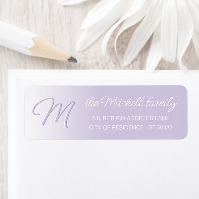 Custom Simple Elegant Lavender Violet Monogram Return Address Label (Insitu)