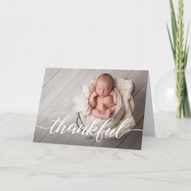 Custom Simple Elegant Thankful Photo Baby Shower Card (Front)