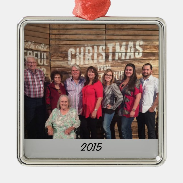Custom Simple Family Photo Christmas Metal Tree Decoration (Front)