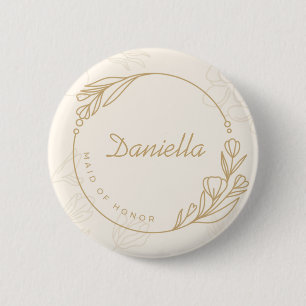 Custom Simple Floral Maid of Honour Button