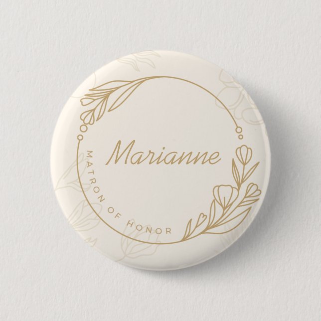 Custom Simple Floral Matron of Honour Button (Front)