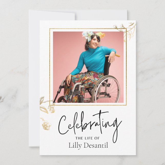 Custom Simple Gold Flower Funeral Memorial Program (Front)