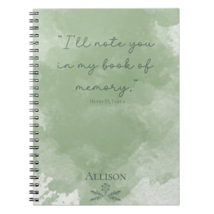 Custom Simple Green Elegant Watercolor Quote Notebook
