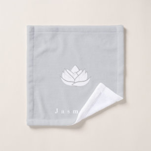Custom Simple Grey and White Lotus Flower Wash Cloth