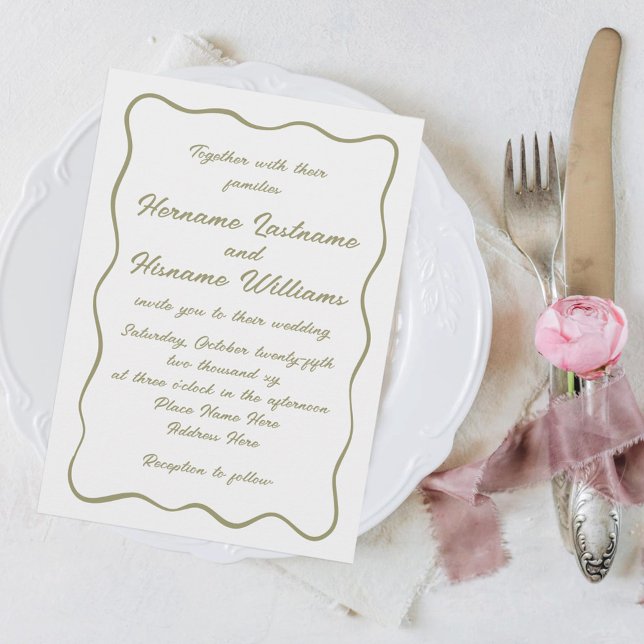 Custom Simple Hand Written Olive Green Wedding Invitation (Creator Uploaded)