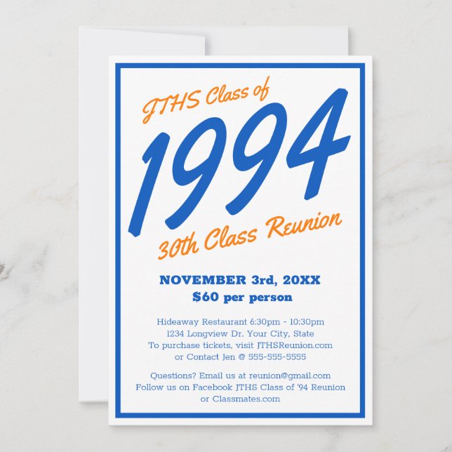 Custom Simple High School Class Reunion Invitation (Front)