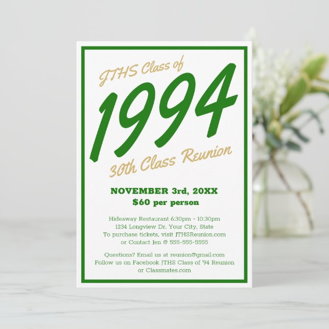 Custom Simple High School Class Reunion Invitation (Standing Front)