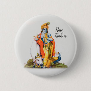 Custom Simple Lord Krishna with cow & bird button