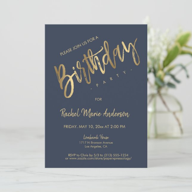 Custom Simple Minimalist Black Birthday Party Invi Invitation (Standing Front)