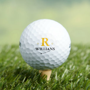 Custom Simple Minimalist Yellow Monogram Golf Balls