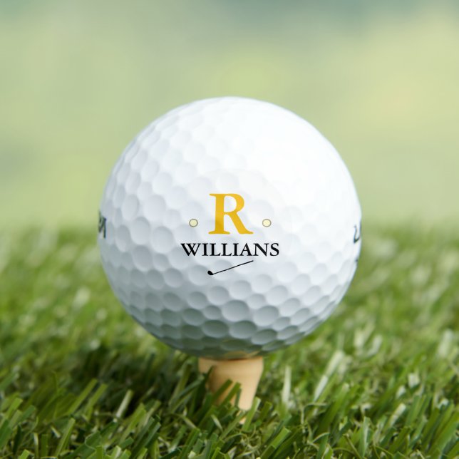 Custom Simple Minimalist Yellow Monogram Golf Balls (Insitu Tee)