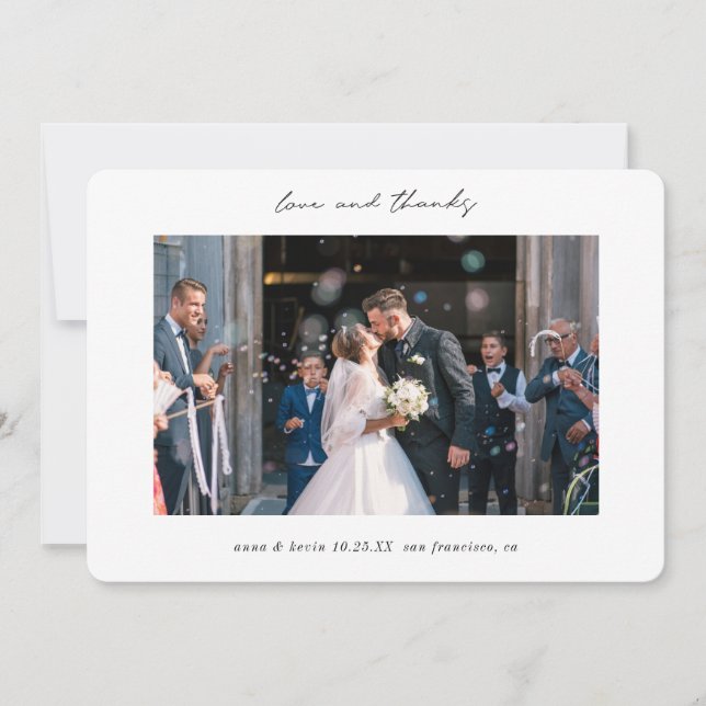 Custom Simple Modern Borders Photo Wedding Thank You Card (Front)
