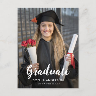 Custom Simple Modern Calligraphy Photo Graduation  Invitation Postcard