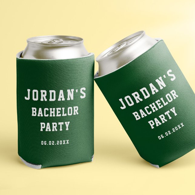 Custom Simple Modern Cool Bachelor Party Green Can Cooler (Creator Uploaded)