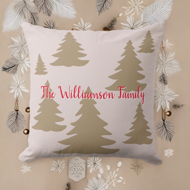 Custom simple modern holiday neutral gold tree  cushion (Creator Uploaded)