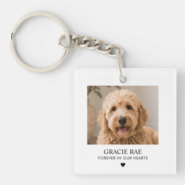 Custom Simple Modern Photo Pet Memorial Key Ring (Front)