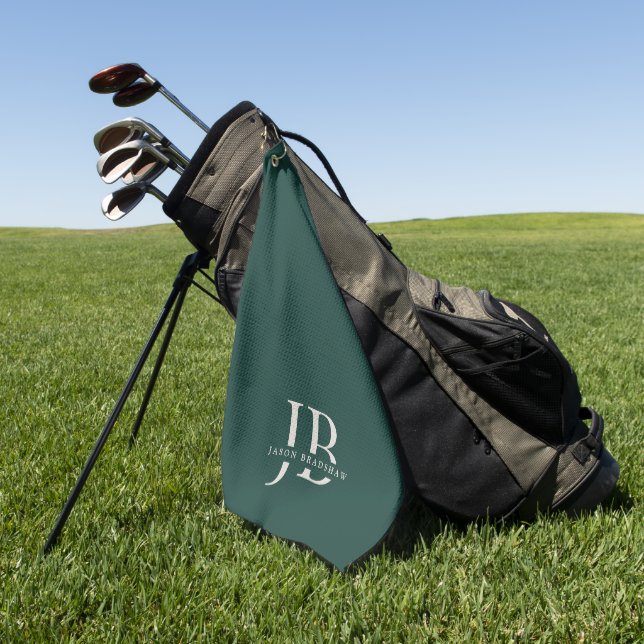 Custom Simple Monogram and Name Green Golf Towel (Green)