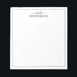 Custom Simple Name Notepad<br><div class="desc">Embrace the art of chic organisation with our expertly crafted notepad. Our personalised minimalistic design, outlined with a sleek black border and adorned with your name in elegant script calligraphy, adds a personal touch to your everyday tasks. Keep track of your inspirations, jot down important reminders, and express your creativity...</div>