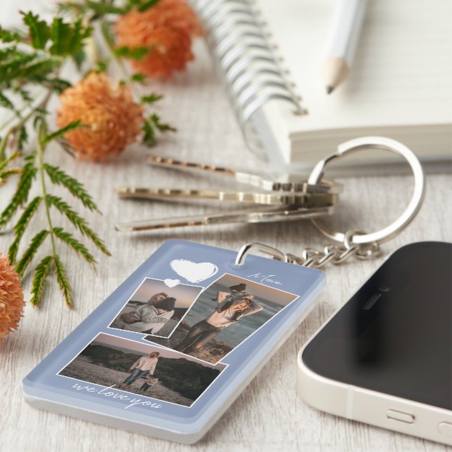 Custom Simple Photos On Lavender Violet Blue Key Ring (Front Right)