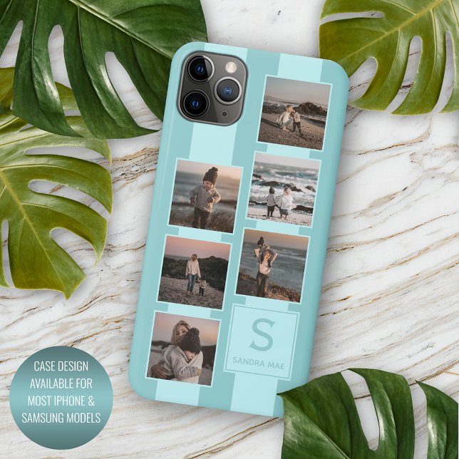 Custom Simple Photos On Light Teal Turquoise Blue Case-Mate iPhone Case (Creator Uploaded)