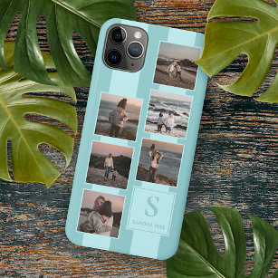 Custom Simple Photos On Light Teal Turquoise Blue iPhone 11Pro Max Case