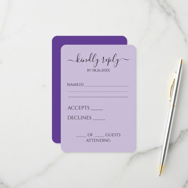 Custom Simple Purple Wedding RSVP Card (Front/Back In Situ)