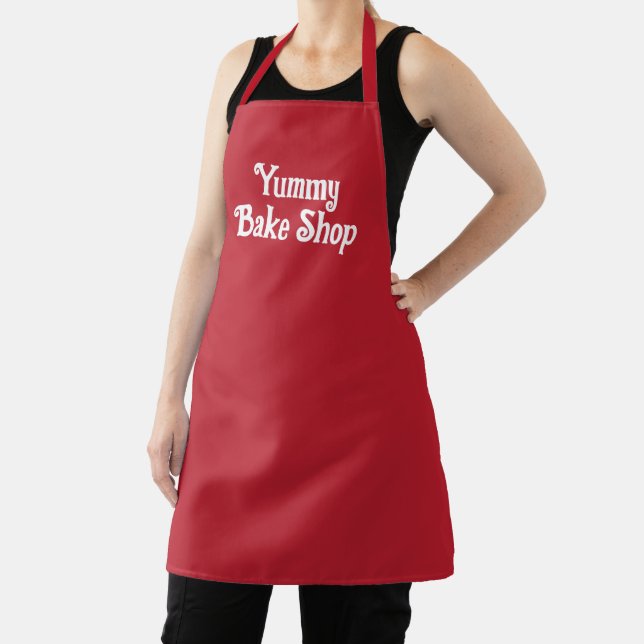 Custom Simple Red and White Personalized Business Apron (Insitu)