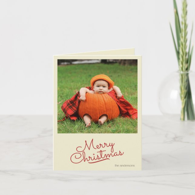 Custom Simple Retro Single Photo Christmas  Card (Front)