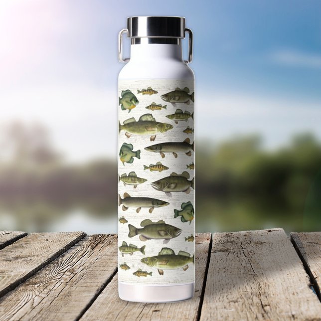 Custom Simple Rustic Fisherman Hand Drawn Fish Water Bottle (Creator Uploaded)