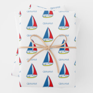Custom Simple Sailboat Classic Baby Boy Nautical  Wrapping Paper Sheet