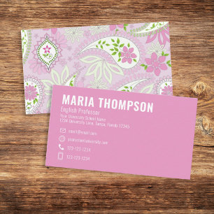 Custom Simple Stylish Pink Elegant Paisley Business Card