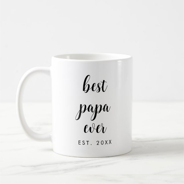 Custom Simple Template Calligraphy Best Papa Ever Coffee Mug (Left)