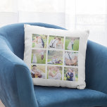 Custom Simple White Square Photo Collage Cushion<br><div class="desc">Pillow with 9 square photos arranged in a grid layout on the front and back side making it 18 photos in total that you can replace with you own photos. Perfect for newlyweds, family keepsakes, etc. Personalise this by replacing the sample/placeholder photos with your own photos . *Please note that...</div>