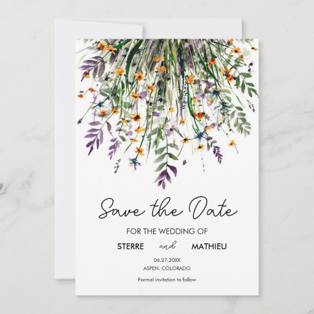 Custom Simple Wildflowers  Save The Date (Front)