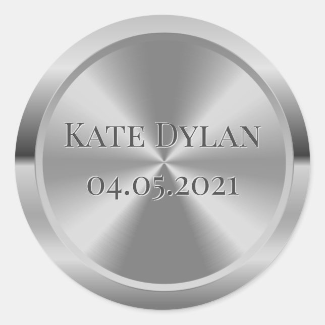 Custom Simulated Engraved Silver Round Sticker (Front)