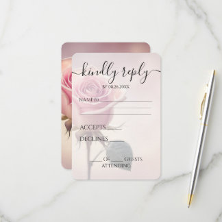 Custom Single Pink Rose Wedding RSVP Card