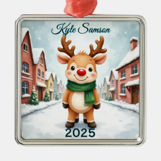 Custom Single Reindeer Town Metal Ornament