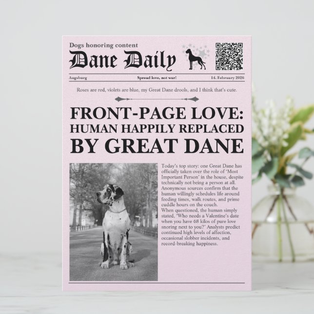 Custom Single Valentine Friends Newspaper Card (Standing Front)