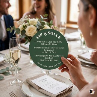 Custom Sip and Solve Couple Trivia Wedding Game Round Paper Coaster