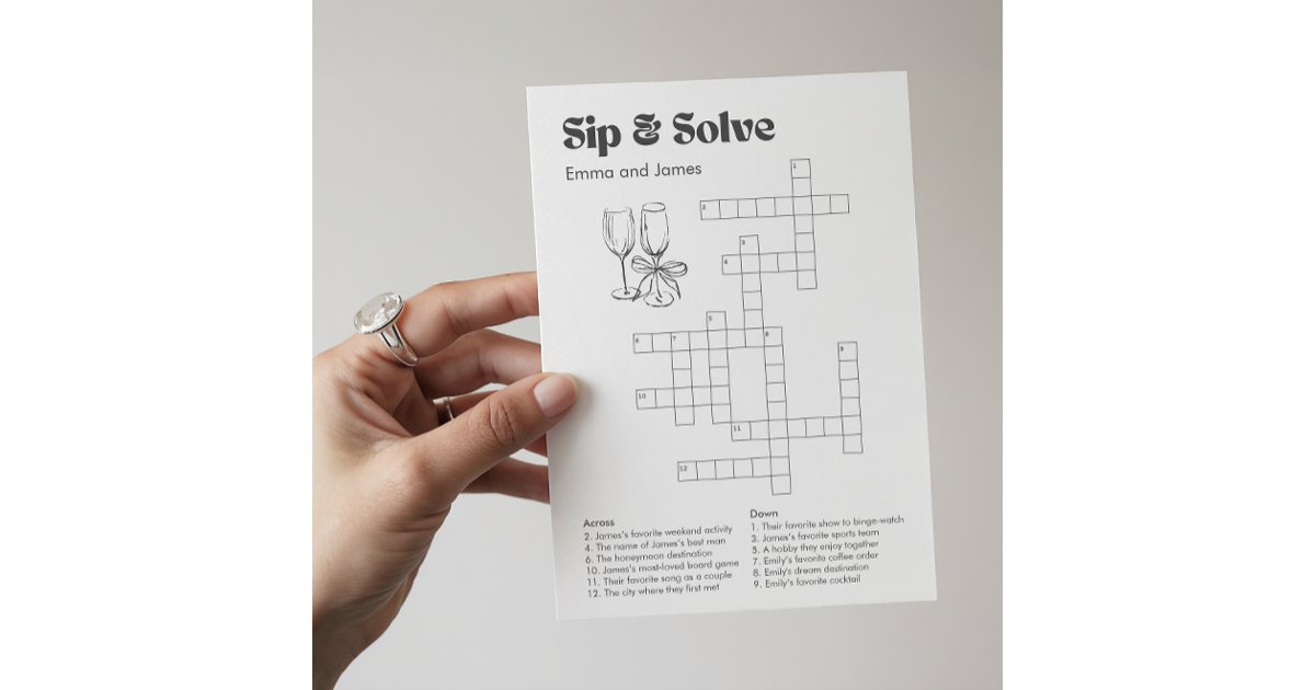 Custom Sip And Solve Wedding Crossword Invitation Zazzle