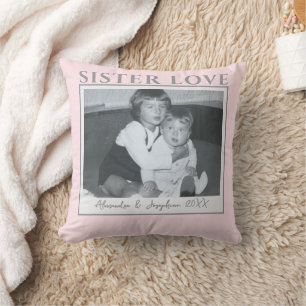 Custom Sister Love Photo Names Year Pastel Pink  Cushion