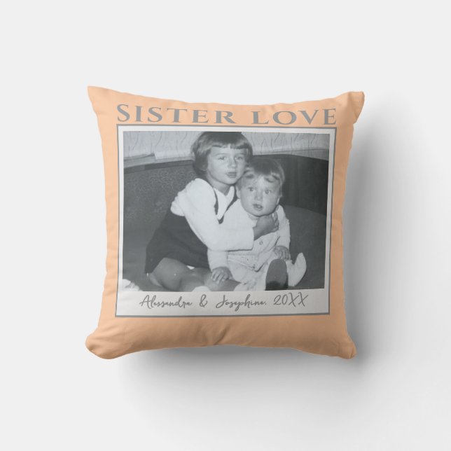 Custom Sister Love Photo Names Year Peach Pastel Cushion (Front)