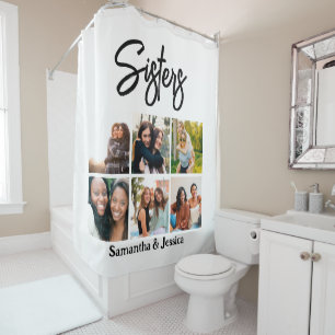 Custom Sisters Script 6 Photo Collage Shower Curtain