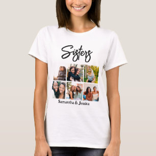 Custom Sisters Script 6 Photo Collage T-Shirt