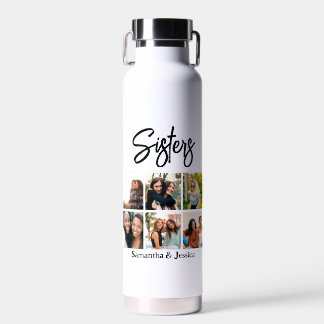 Custom Sisters Script 6 Photo Collage Water Bottle