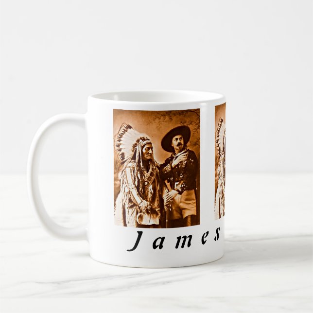 Custom Sitting Bull Buffalo Bill Wild West Show Coffee Mug (Left)