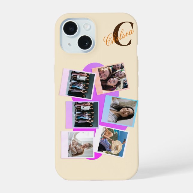 Custom Six-Photo Cloud with Name Iphone Case (Back)