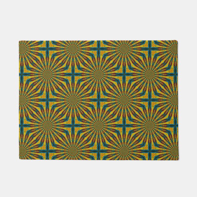  Custom Size Blue & Yellow Abstract Tribal Pet Mat (Front)