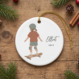 Custom Skateboard Girl Skateboarding Ceramic Ornament