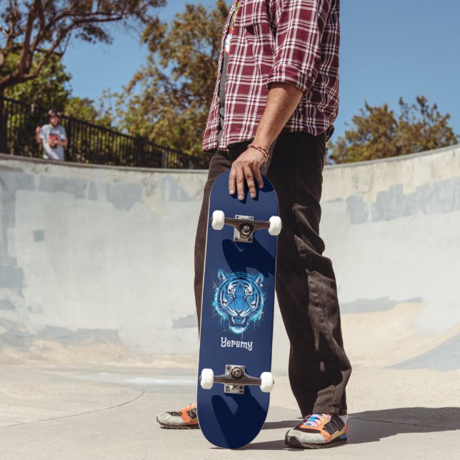 Custom  Skateboard with Blue Tiger Graphic (Outdoor 2)